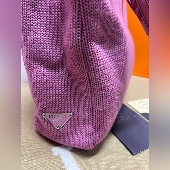 Prada Pink Wool Shoulder Tote Bag w/ Leather Trim on Handle-65AuthenticityCard - Picture 8 of 15